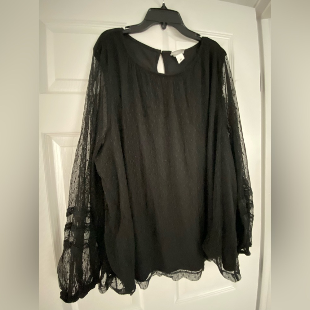 womens plus size 4XL black lace long sleeve blouse top